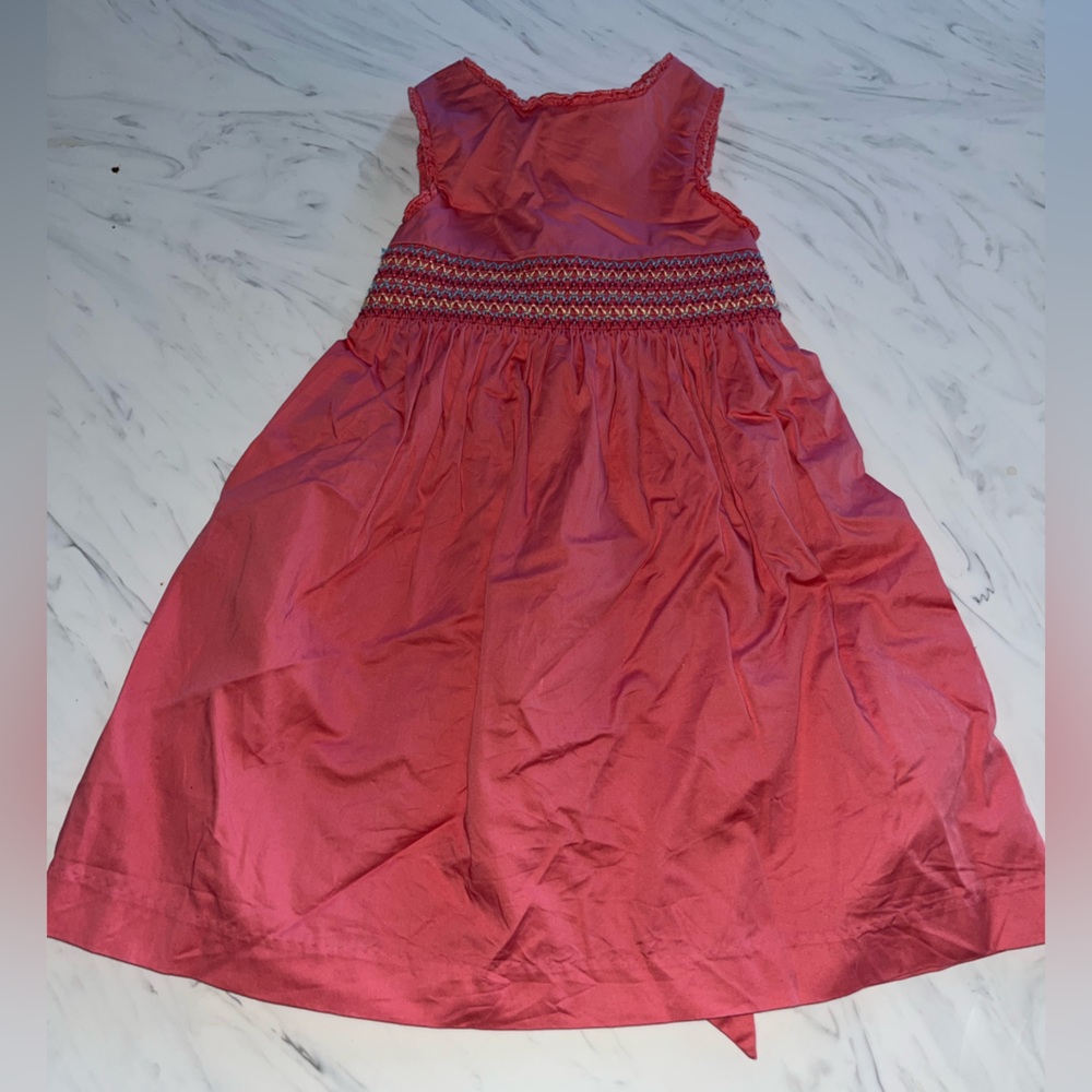 Jacadi smocked embroidered pink dress Easter dot 3 ruffle
